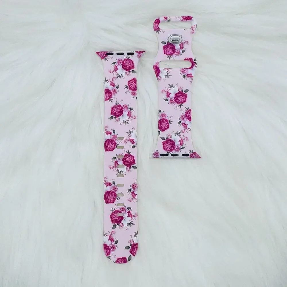 New Pink Roses Floral Design Apple Watch Bands 38mm 40mm 41mm